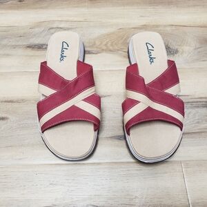 Clarks Women's Red and Tan Sandals Size 8